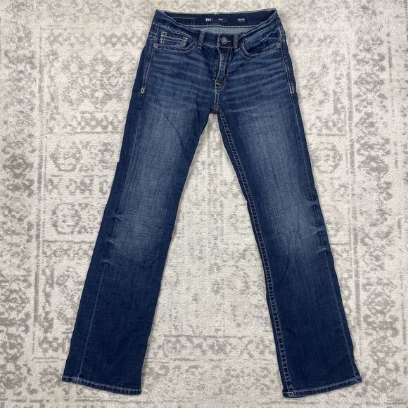 BKE Aiden Straight Leg Fit Jeans Buckle Blue Wash Zipper Whiskered Size 28x32 - Picture 1 of 5